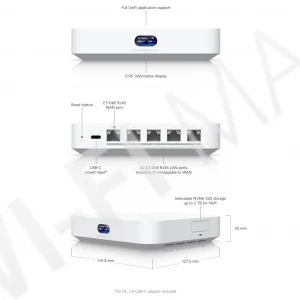 Ubiquiti UniFi Cloud Gateway Max 512 GB, шлюз-концентратор UniFi с 5 Ethernet-портами 2,5 Гбит/с и сменным SSD на 512 ГБ