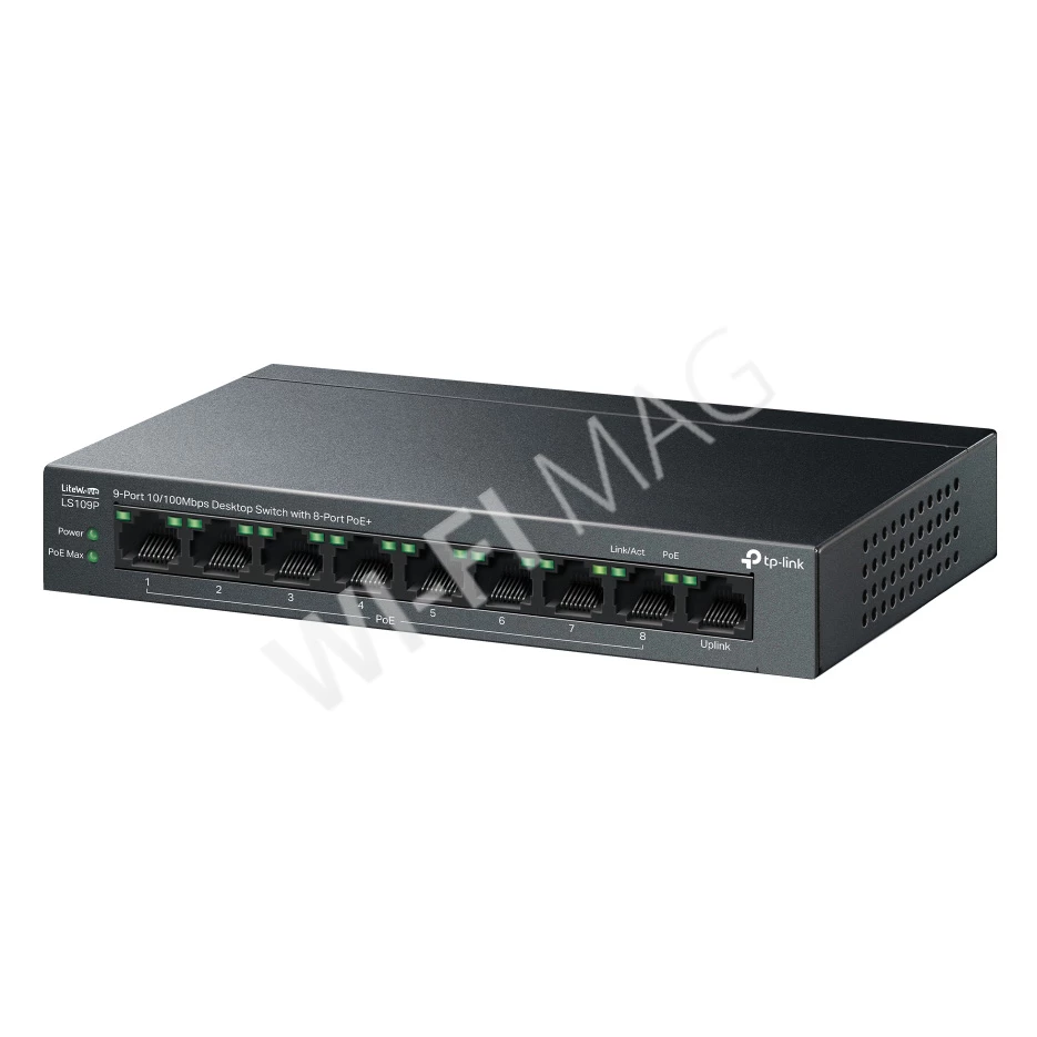 TP-Link LS109P, LiteWave 9-портовый 10/100 Мбит/с (8 PoE+) неуправляемый коммутатор