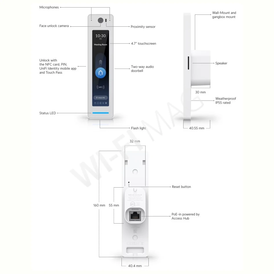 Ubiquiti UniFi Access G3 Reader Professional White, белый видеодомофон с NFC/Bluetooth считывателем и с Apple Touch Pass
