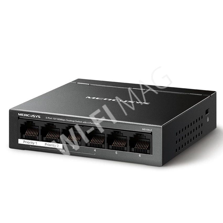 Mercusys MS106LP, неуправляемый 6-портовый коммутатор с 4-мя PoE+ (10/100 Мбит/с)