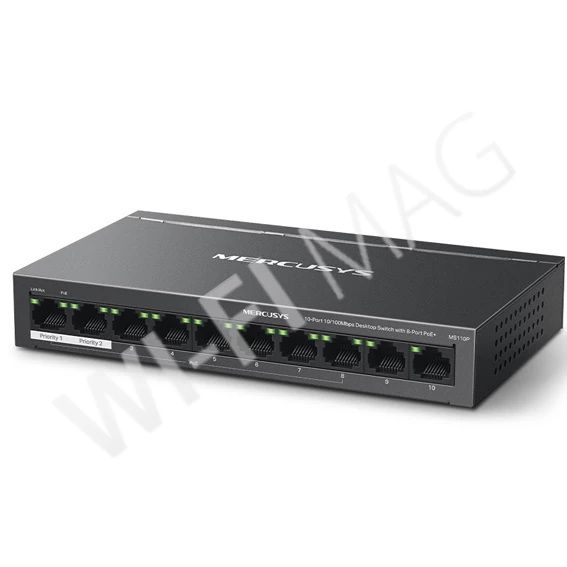 Mercusys MS110P, неуправляемый 10-портовый коммутатор с 8-ю PoE+ (10/100 Мбит/с)