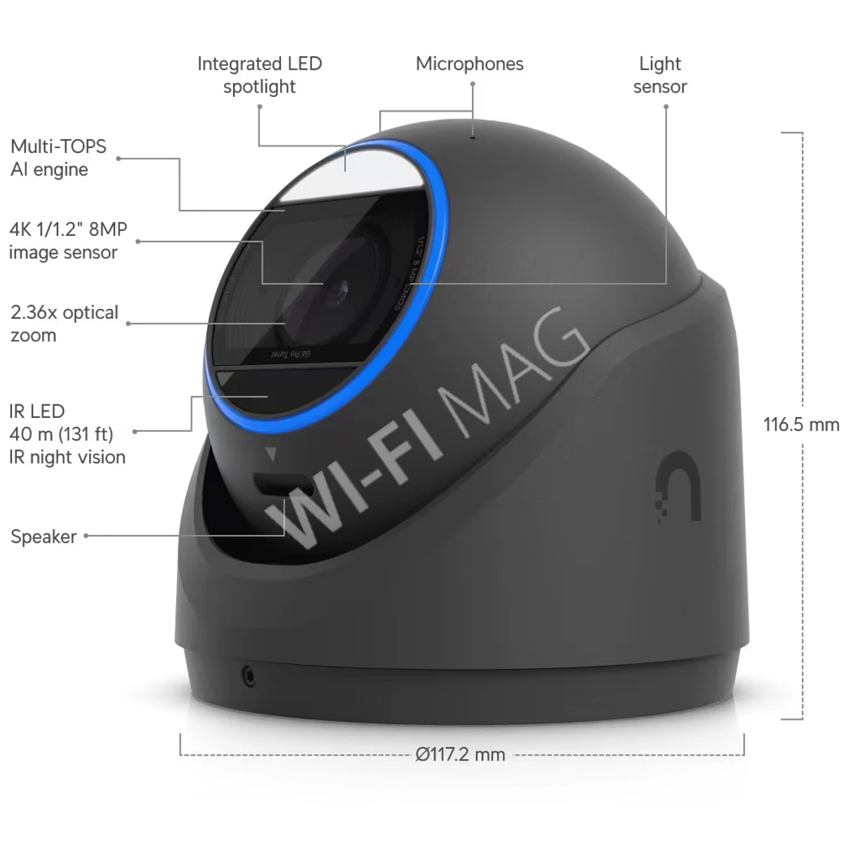 Ubiquiti UniFi Video Camera G6 Pro Turret Black, 8 Мп черная уличная PoE+ турельная c 2,36-кратным оптическим зумом IP-видеокамера