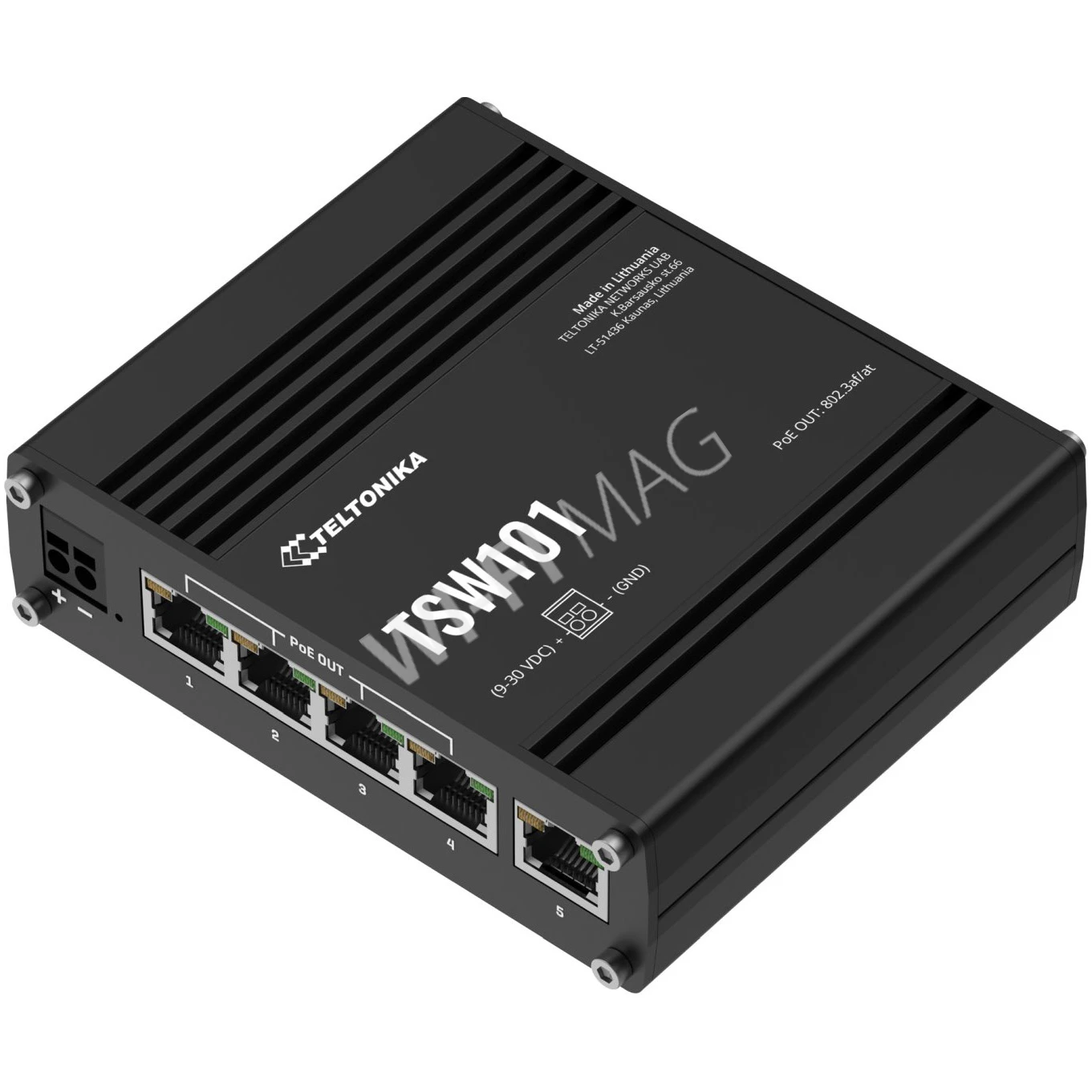 Teltonika TSW101 Automotive PoE+ Switch, 5-портовый неуправляемый с 4-мя PoE коммутатор