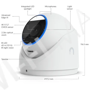 Ubiquiti UniFi G6 Edge Turret Camera, 8 Мп уличная PoE+ с двусторонней аудиосвязью и ночным видением белая IP-видеокамера