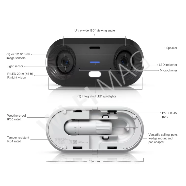 Ubiquiti UniFi G6 180 Camera White, 16 Мп уличная PoE+ c панорамным охватом 180° белая IP-видеокамера