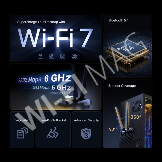 TP-Link Archer TBE400E BE6500, Wi-Fi 7 Bluetooth 5.4 PCIe адаптер