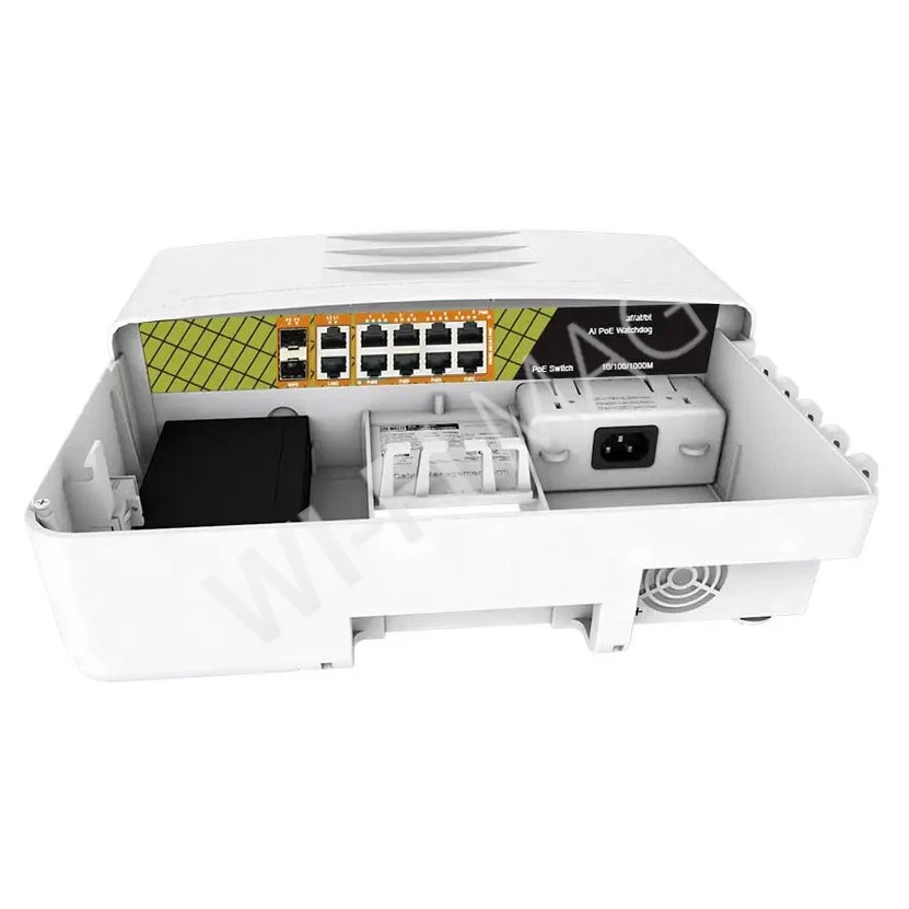 Conexpro GNT-P1012G6-F, уличный с 10 LAN (8 PoE) 1 Гбит/с и 2 SFP портами неуправляемый коммутатор