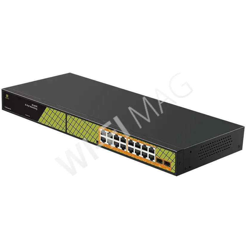 Conexpro GNT-P1018G6, с 16 PoE (1 Гбит/с) и 2 SFP портами неуправляемый коммутатор