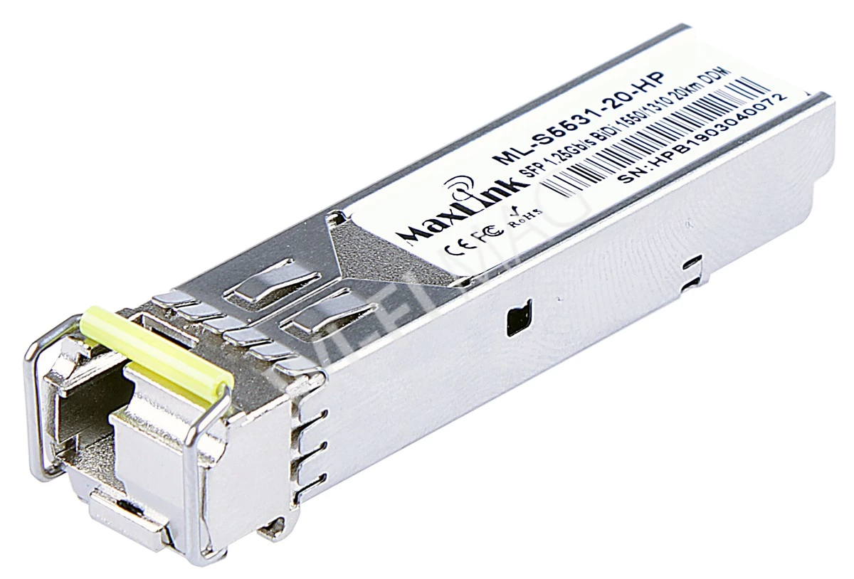 Max Link 1.25G SFP optical HP module, WDM(BiDi), SM, Tx 1550/Rx1310nm, 20km, 1x LC connector, DDM, оптический модуль