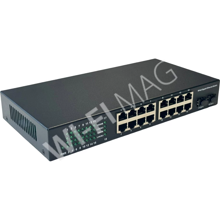Conexpro GPOE-REVS-16, неуправляемый коммутатор с 16 PoE (1 Гбит/с) портами и 2-мя портами SFP