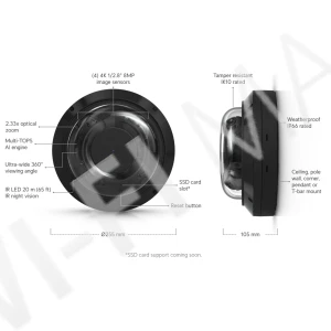 Ubiquiti UniFi AI Multi Sensor 4 Camera Black, 32 Мп черная уличная PoE++ с 4-мя объективами и 2,33-кратным зумом IP-видеокамера
