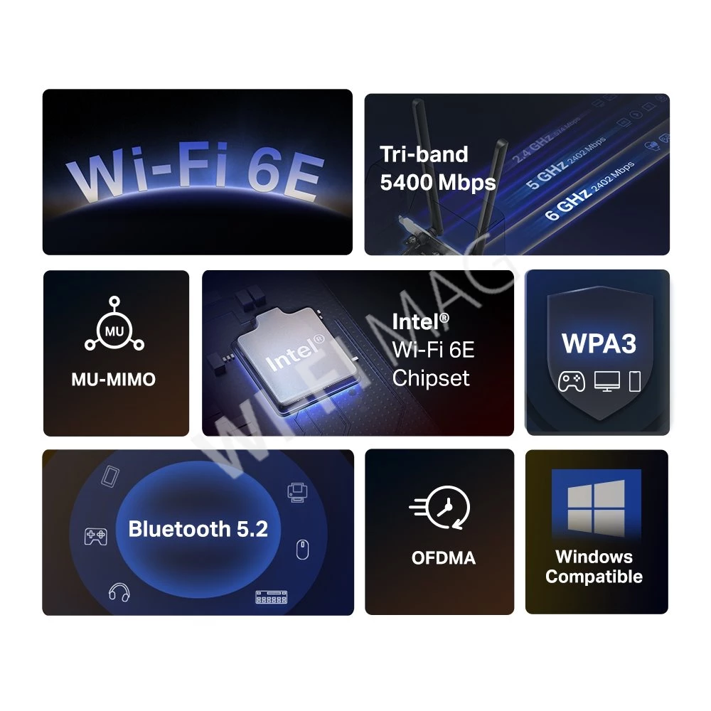 Mercusys MA86XE AXE5400, трехдиапазонный Wi-Fi 6E Bluetooth 5.2 PCIe адаптер