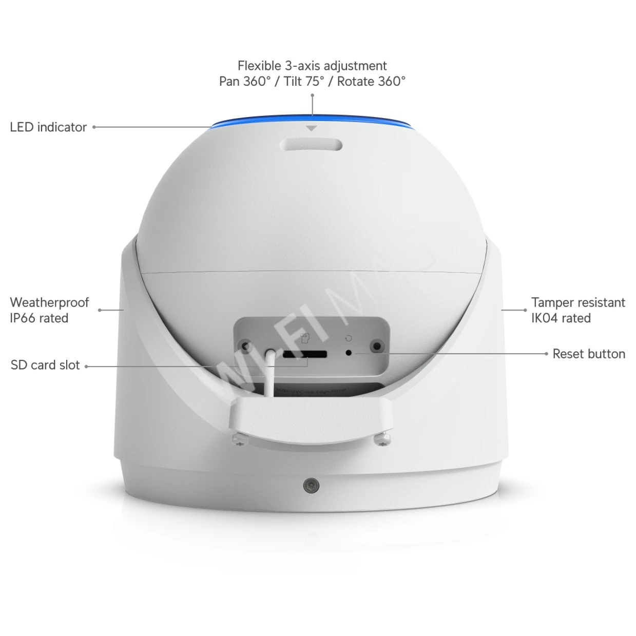 Ubiquiti UniFi G6 Edge Turret Camera, 8 Мп уличная PoE+ с двусторонней аудиосвязью и ночным видением белая IP-видеокамера
