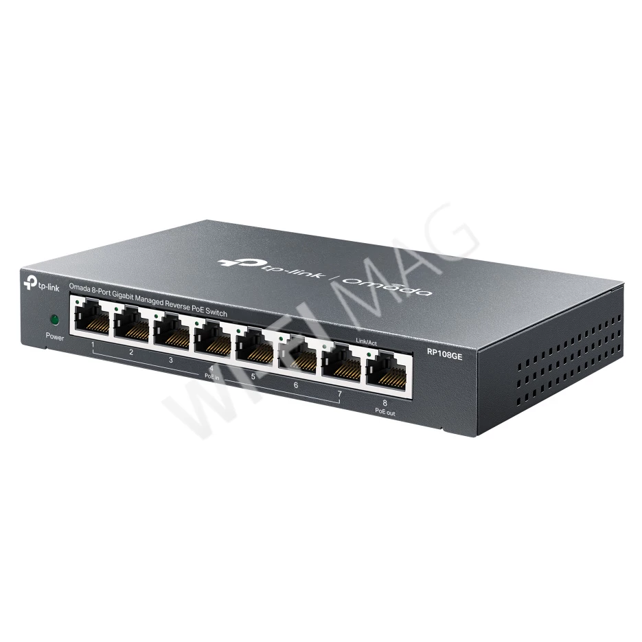 TP-Link TL-RP108GE, 8-портовый 1 Гбит/с (7 PoE-IN+, 1 PoE-OUT+) управляемый коммутатор