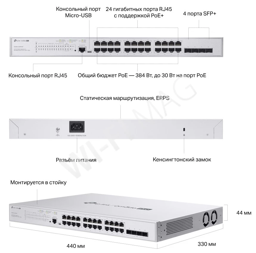 TP-Link S5500-24GP4XF, 4 SFP+ и 24 порта 1 Гбит/с PoE+ линейки Omada Pro управляемый коммутатор