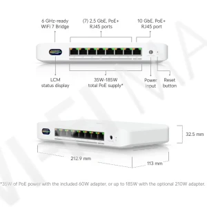 Ubiquiti UniFi Device Bridge Switch (35W) 8-портовый PoE+ управляемый со встроенным мостом Wi-Fi 7 коммутатор