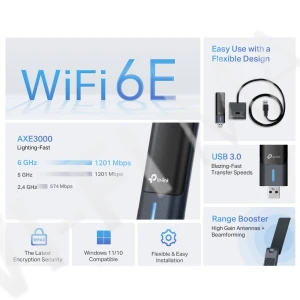 TP-Link Archer TXE50UH AXE3000, трёхдиапазонный Wi-Fi 6E USB-адаптер 3.0