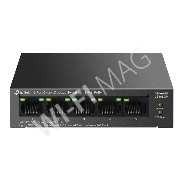 TP-Link LS105GP, LiteWave 5-портовый 1 Гбит/с (4 PoE+) неуправляемый коммутатор