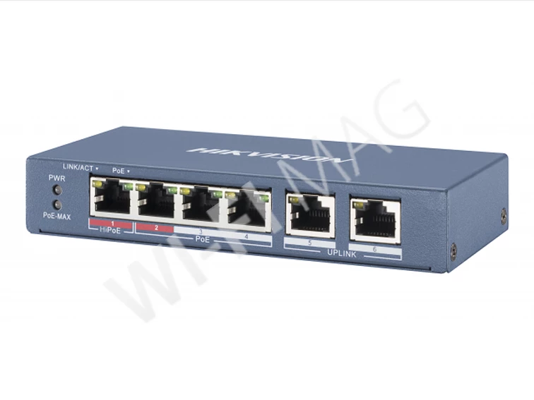 Hikvision DS-3E0106P-E/M, неуправляемый коммутатор PoE