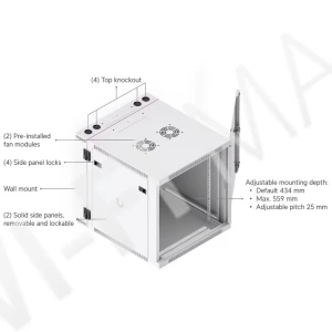 Ubiquiti 12U Rack Cabinet Glass Front Door Swing (700 мм) двухсекционный стоечный шкаф 12U с 2-мя вентиляторами и стеклянной дверцей