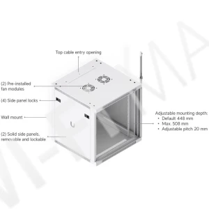Ubiquiti 12U Rack Cabinet Glass Front Door (600 мм) стоечный шкаф 12U с 2-мя вентиляторами и стеклянной дверцей