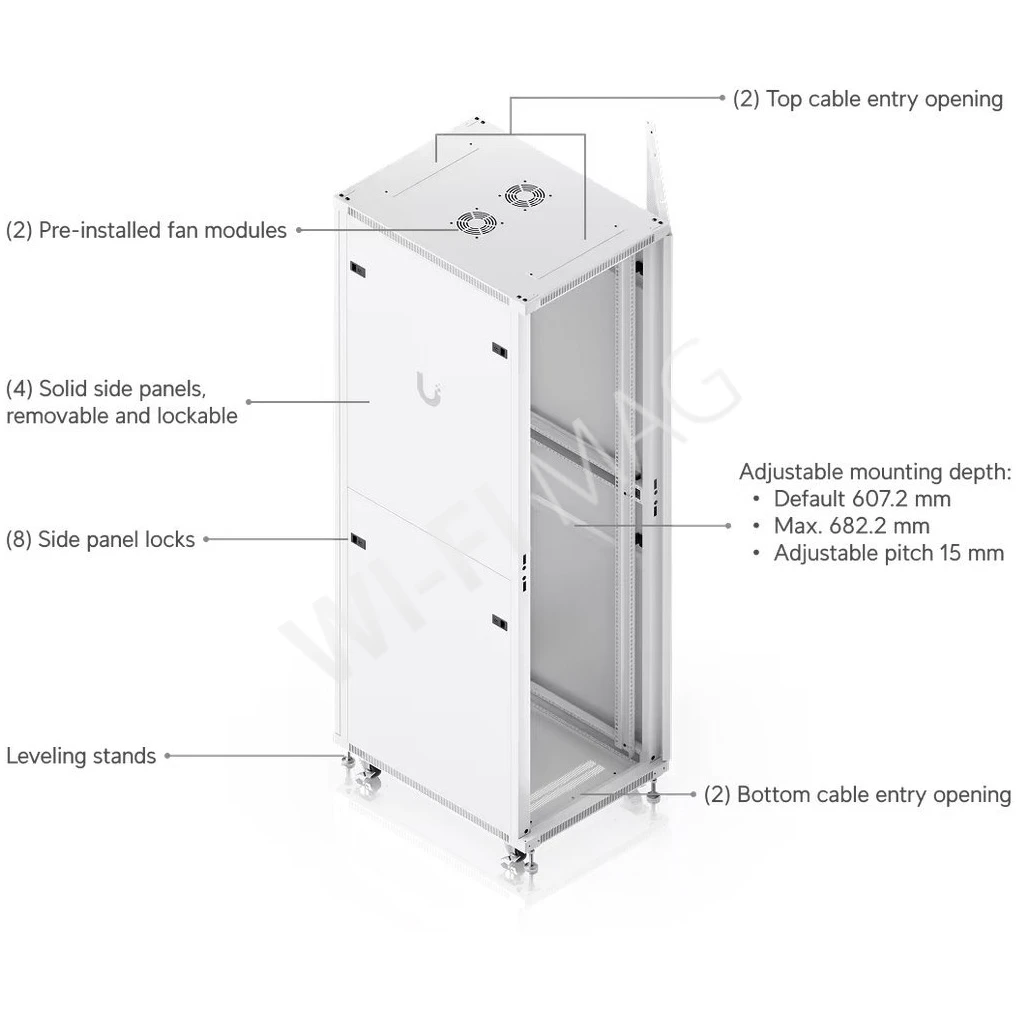 Ubiquiti 42U Rack Cabinet Glass Front Door (800 мм) напольная стойка 42U с 4-мя вентиляторами и стеклянной дверцей
