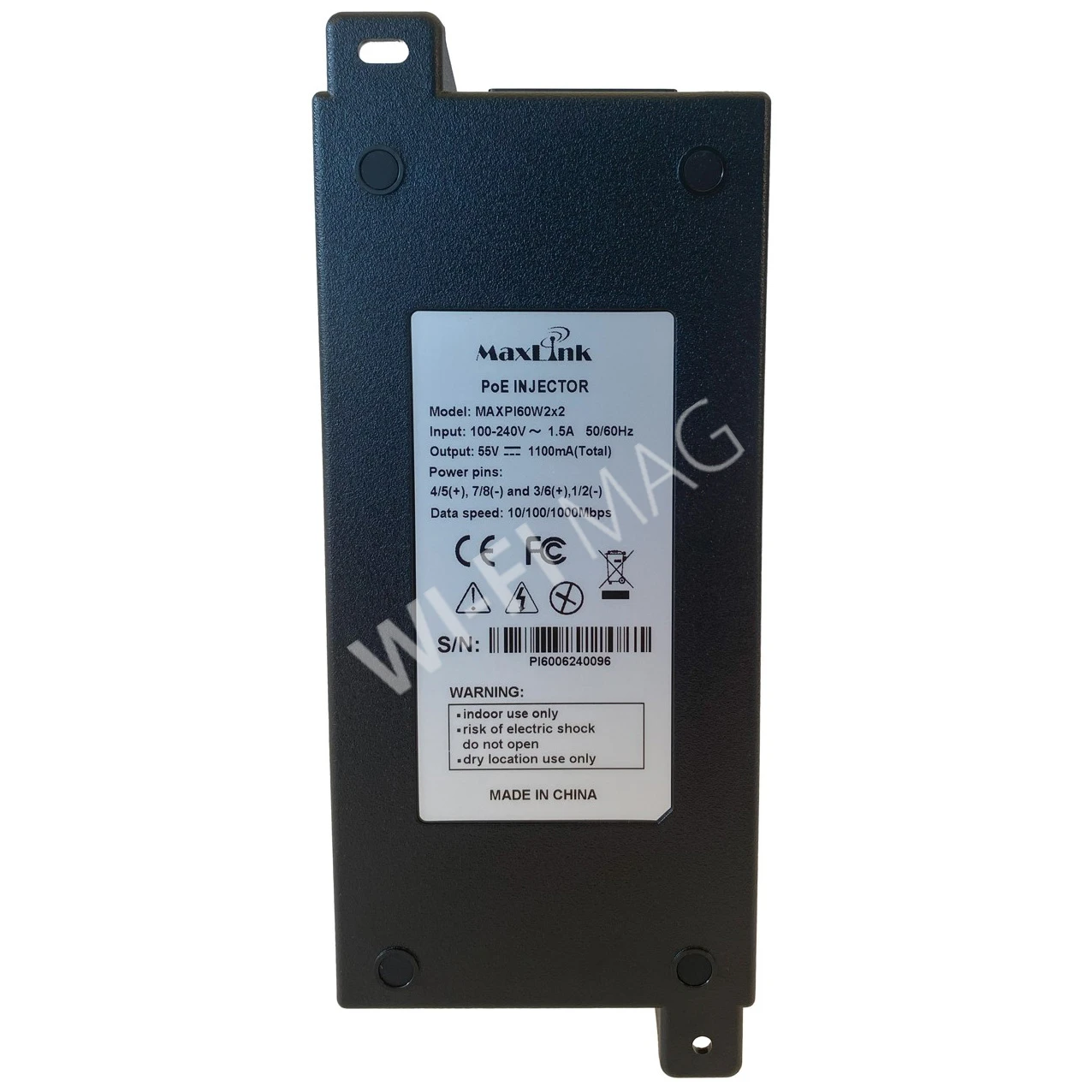 MaxLink MAXPI60W2x2 (802.3af/at, 55В, 1.1A, 60Вт, 1 Гбит/с, 2xLAN, 2xPoE) PoE-инжектор питания