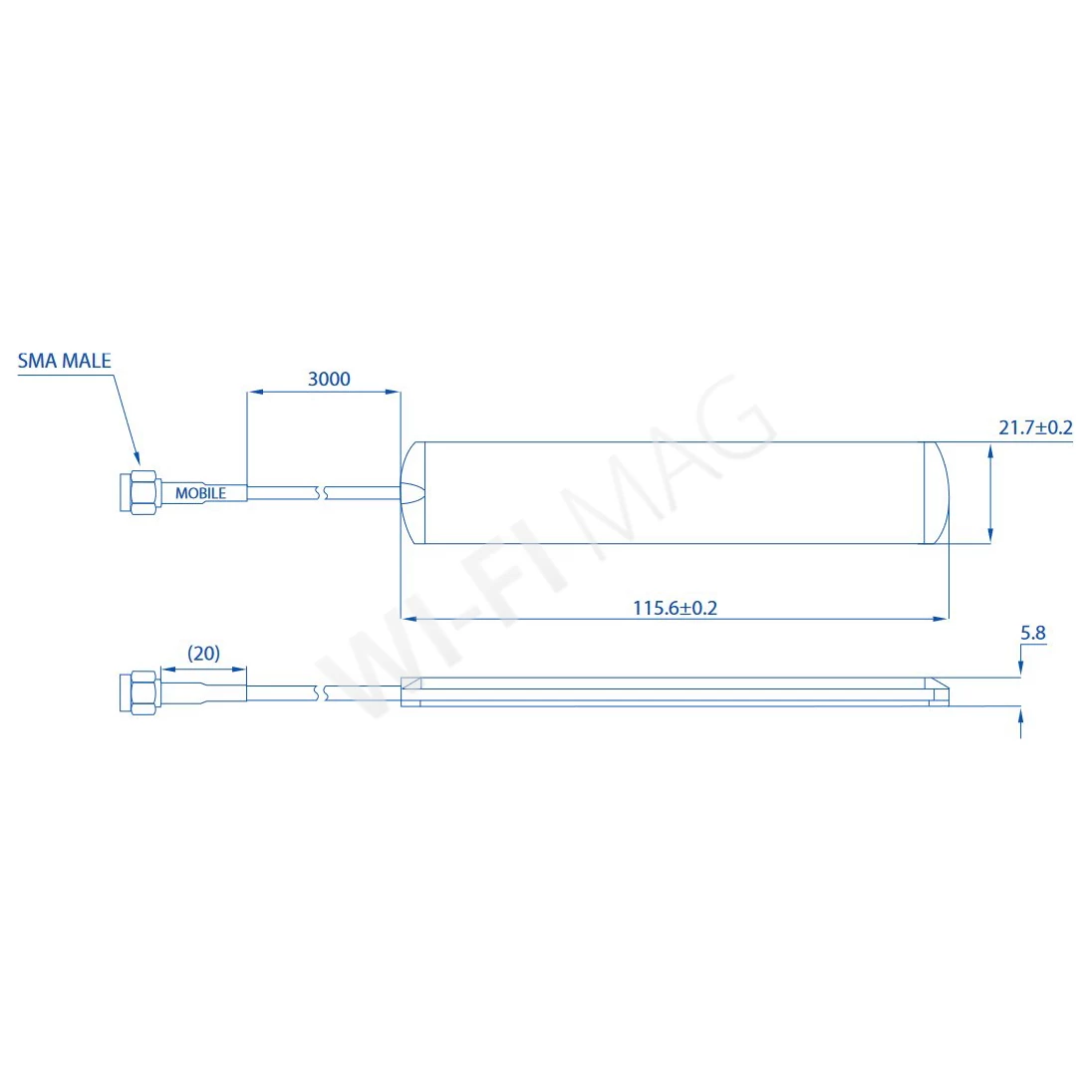 Teltonika Mobile Adhesive SMA Antenna, мобильная клейкая LTE-антенна, 2 дБи (3 метра)
