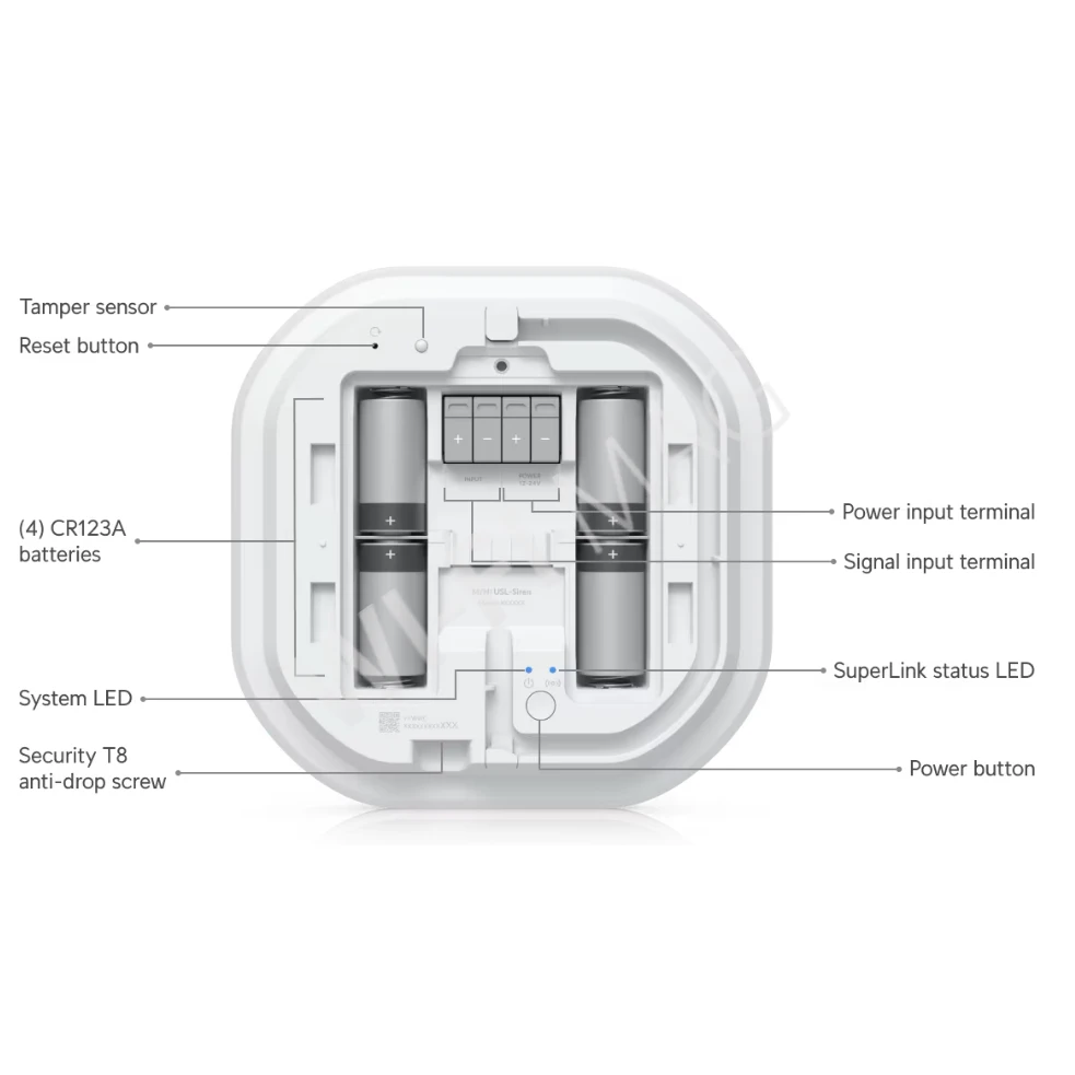 Ubiquiti UniFi Protect Siren SuperLink, всепогодная сирена 110 дБ с подсветкой и питанием от батареи или постоянного тока