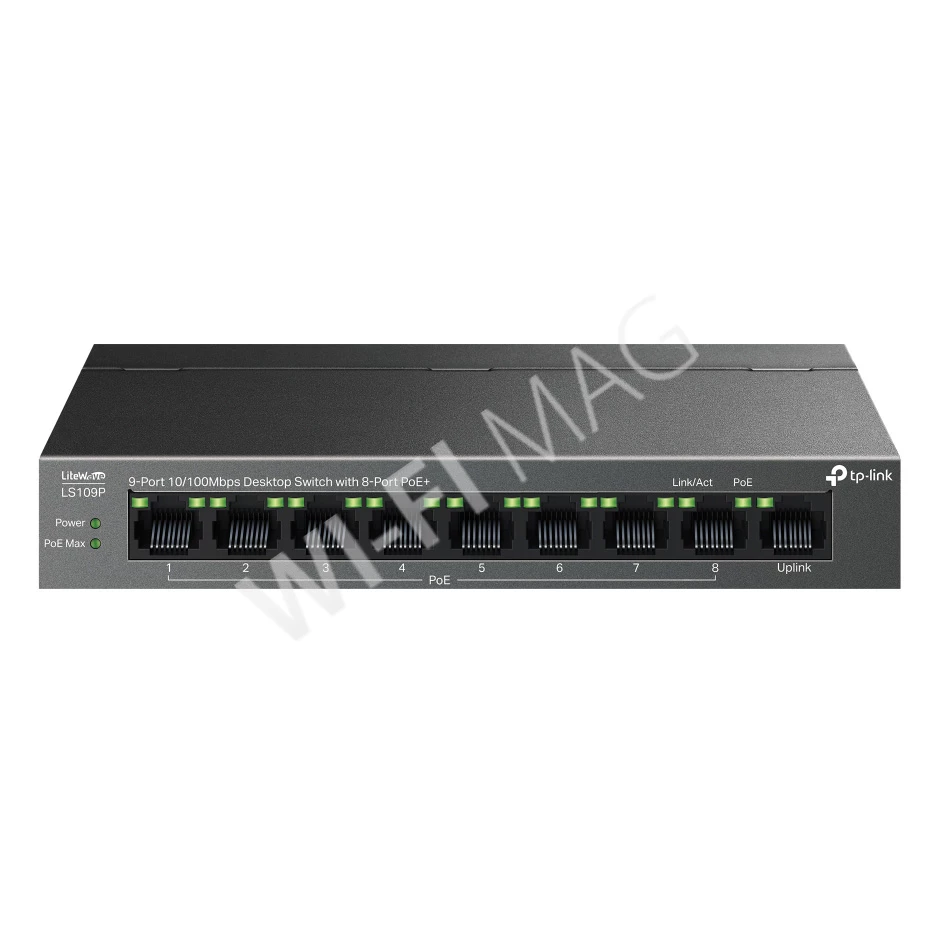 TP-Link LS109P, LiteWave 9-портовый 10/100 Мбит/с (8 PoE+) неуправляемый коммутатор