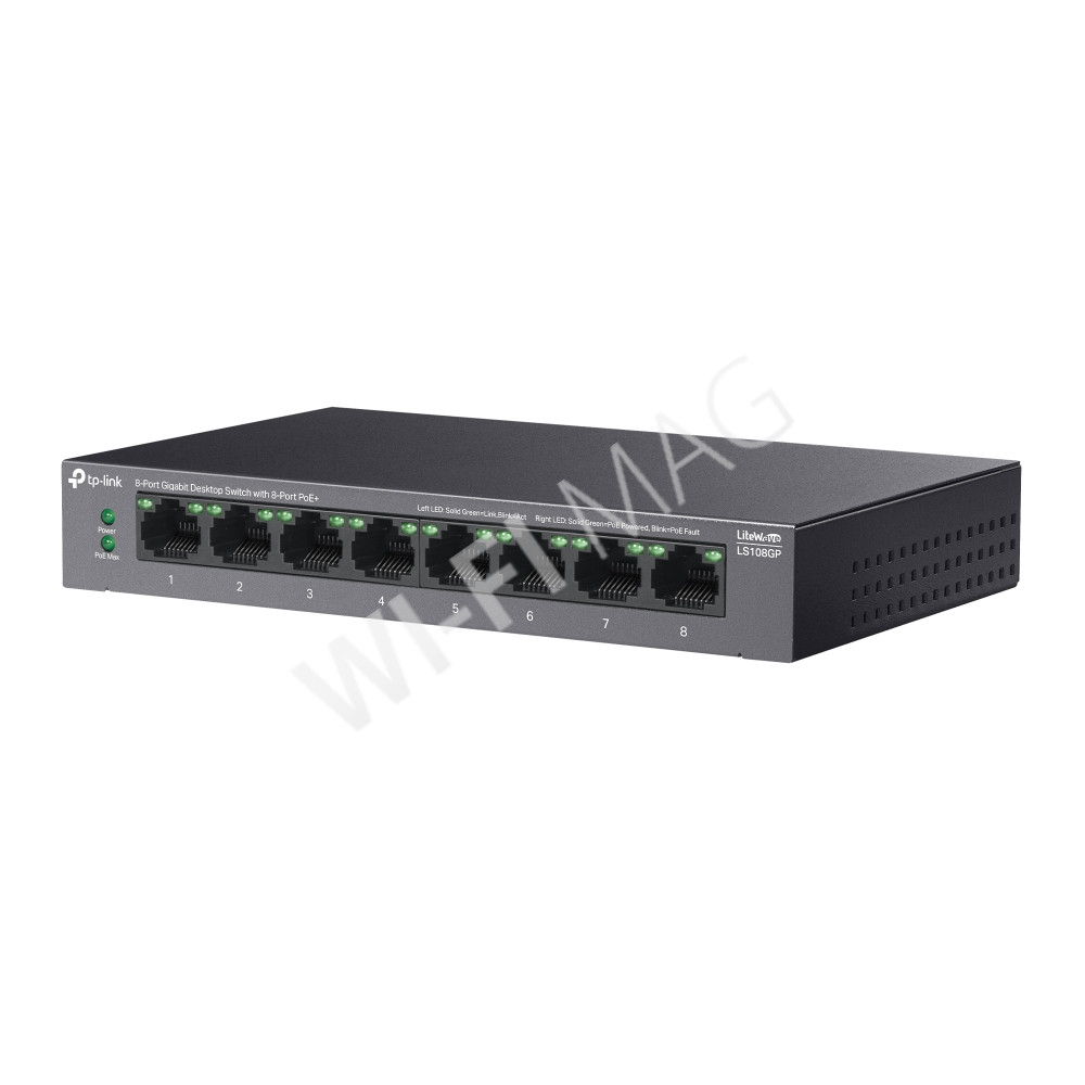 TP-Link LS108GP, LiteWave 8-портовый 1 Гбит/с PoE+ неуправляемый коммутатор