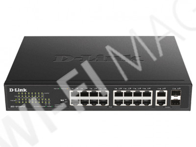 D-Link DES-1018MPV2, неуправляемый коммутатор с 16 портами PoE+ и 2 комбо-портами SFP(1 Гбит/с)
