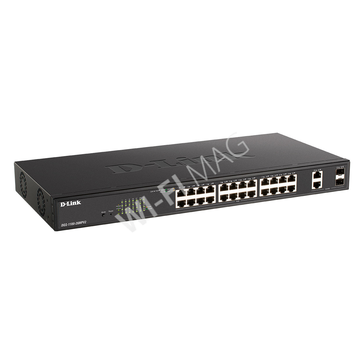 D-Link DGS-1100-26MPV2, управляемый коммутатор с 24 портами PoE+(1 Гбит/с) и 2 комбо-портами SFP(1 Гбит/с)