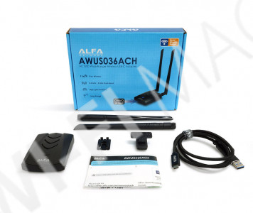 Alfa Network AWUS036ACH-C двухдиапазонный беспроводной USB 3.0 адаптер с внешними антеннами 5dBi