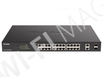 D-Link DGS-1100-26MPPV2, управляемый коммутатор с 24 портами PoE+(1 Гбит/с) и 2 комбо-портами SFP(1 Гбит/с)