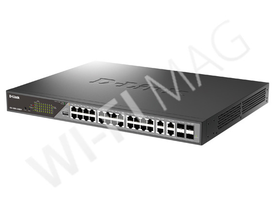 D-Link DSS-200G-28MPP, управляемый коммутатор с 24 портами PoE+(1 Гбит/с) и 4 комбо-портами(1 Гбит/с) SFP