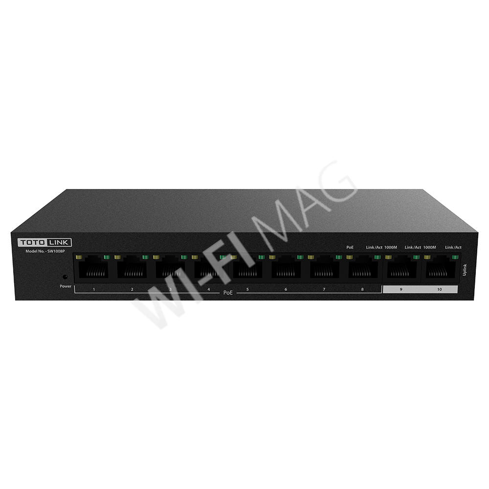 Totolink SW1008P, 8-портовый(10/100 Мбит/с) неуправляемый коммутатор PoE + 2 Gigabit порта