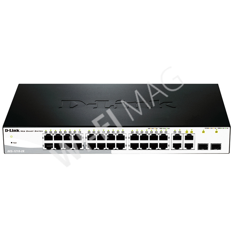 D-Link DES-1210-28, управляемый коммутатор с 24 портами 10/100 Мбит/с LAN, 2 портами 1 Гбит/с LAN и 2 комбо-портами SFP