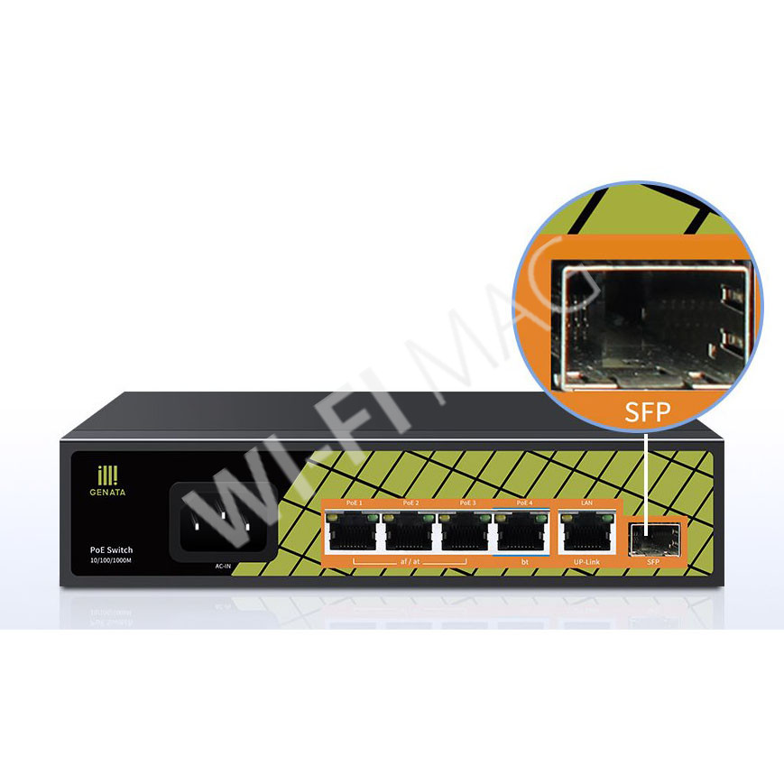 Conexpro GNT-P1006GA, с 5 портами 1 Гбит/с (4 PoE) и 1 SFP портом неуправляемый коммутатор