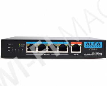 Alfa Ultra APS104G-EX 5-портовый (1x PoE-in port, 4x PoE-out ports 60W) гигабитный настольный/монтируемый в стойку коммутатор
