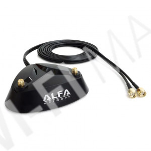 Alfa Magnetic Base ARS-AS02T, магнитная база для 2-х антенн с разъемами RP-SMA Female, кабель RG-174 RP-SMA Male 2 м