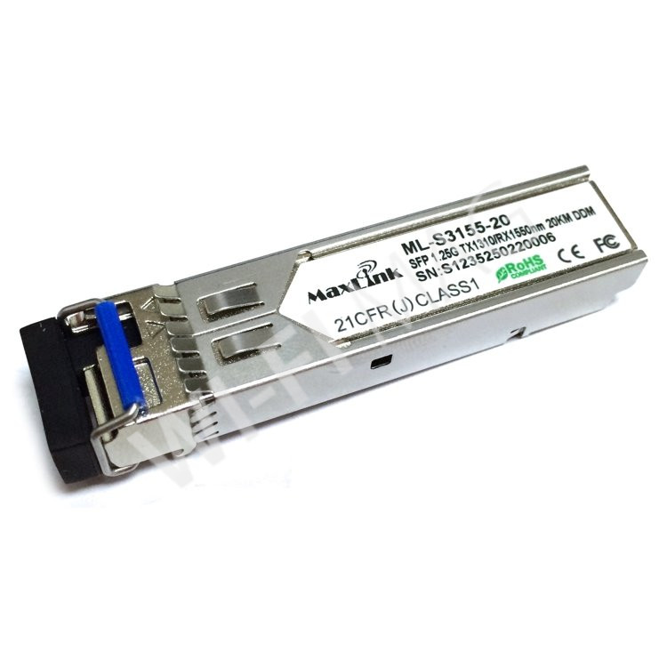 Max Link 1.25G SFP optical module, WDM(BiDi), SM, Tx 1310/Rx1550nm, 20KM, 1x LC connector, DDM, оптический модуль