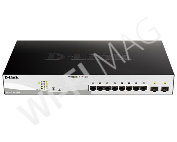D-Link DGS-1210-10MP/F3A управляемый коммутатор с 8 портами PoE (1 Гбит/с) и 2 портами SFP (1 Гбит/с)