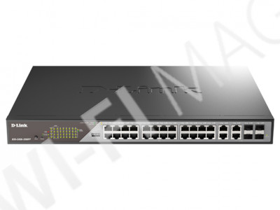 D-Link DSS-200G-28MPP, управляемый коммутатор с 24 портами PoE+(1 Гбит/с) и 4 комбо-портами(1 Гбит/с) SFP