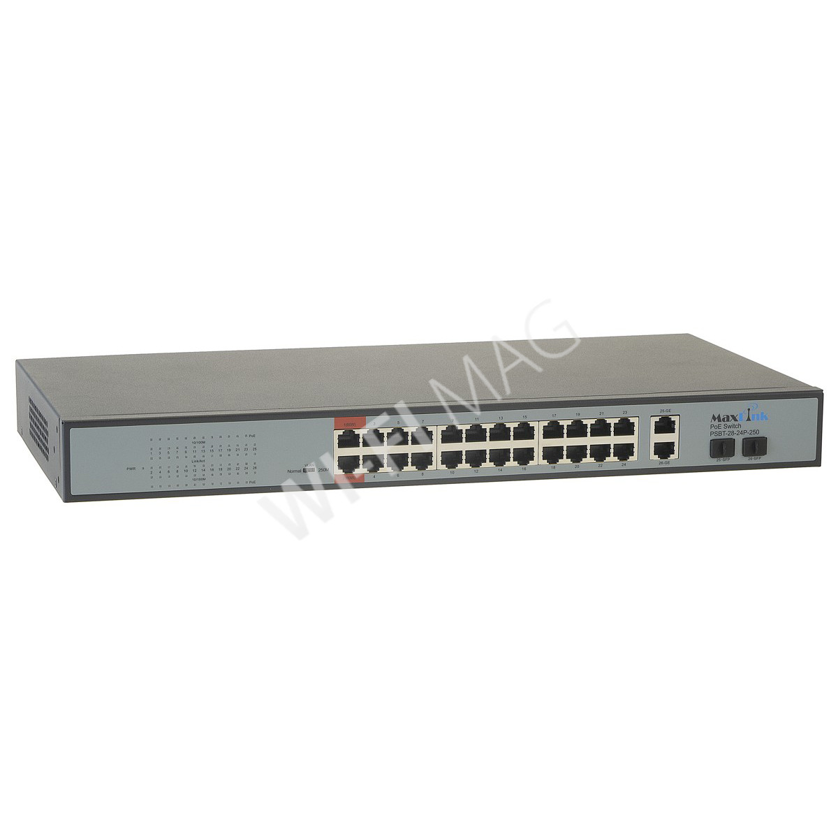 Max Link PoE switch PSBT-28-24P-250, 26x LAN/24x PoE 250m, 2x SFP, 802.3af/at/bt, 250W, электронное устройство